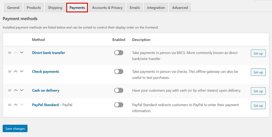 WooCommerce Payment setting