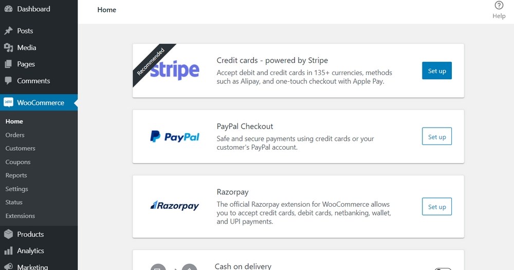 WooCommerce payment setting