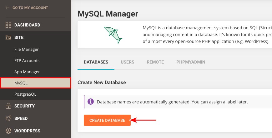 SiteGround MySQL database