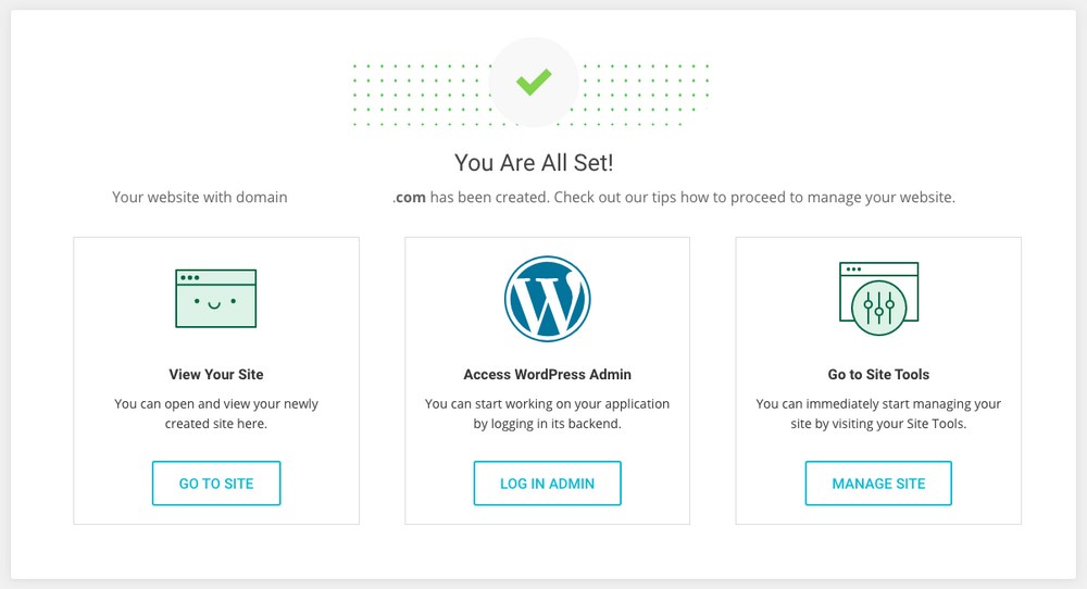 WordPress installation complete on SiteGround