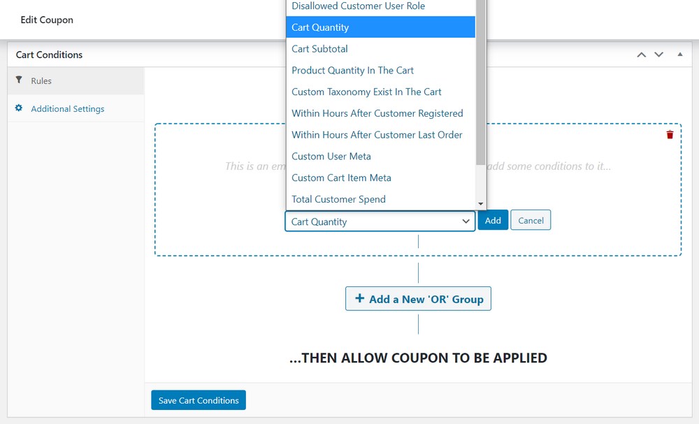 WooCommerce cart conditions