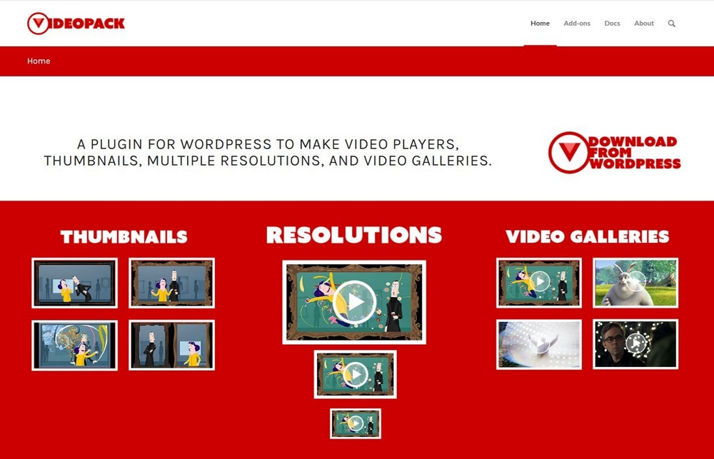 Videopack video plugin website homepage