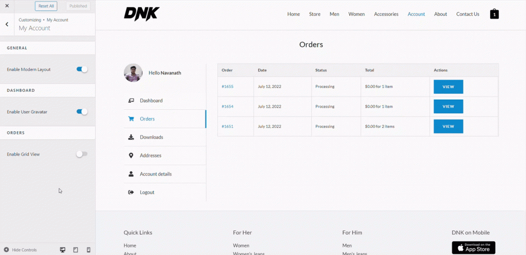 Grid View for your orders & downloads