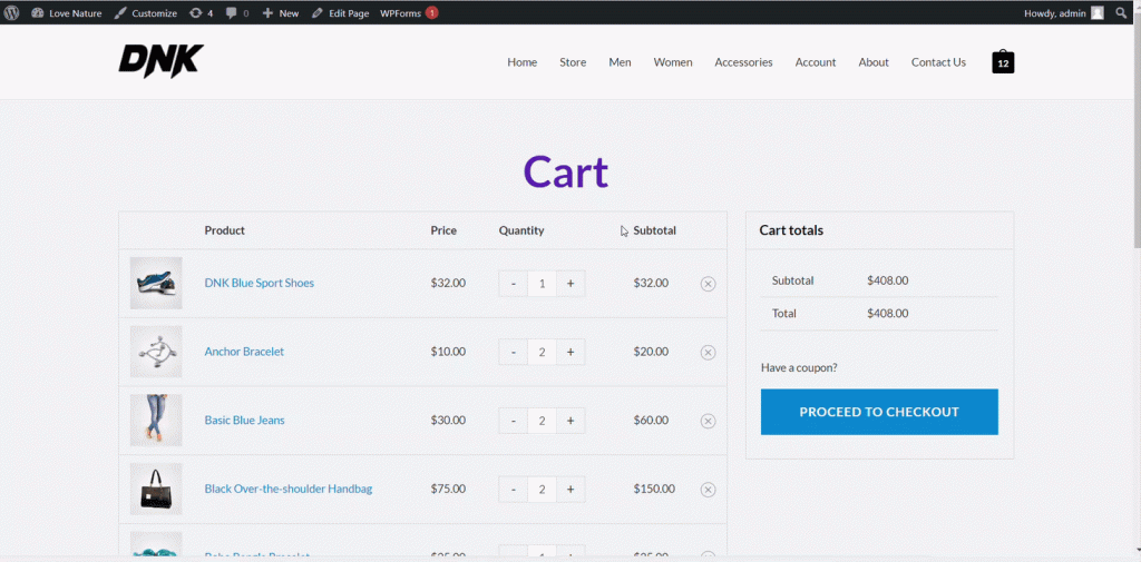 Modern cart layout