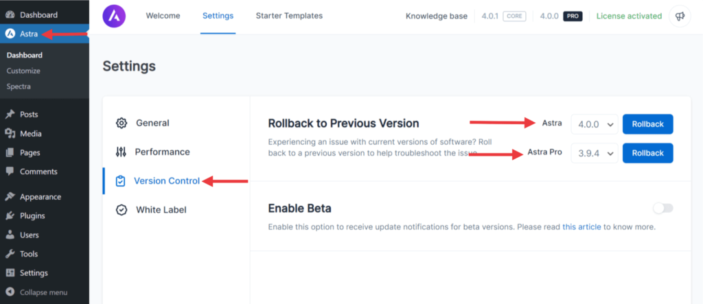 How to Roll Back to A Previous Version of Astra?
